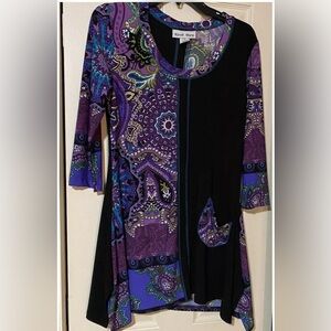 Nicole Marie Women’s Blouse Size Small Asymmetrical Paisley Tunic Top 3/4 Sleeve